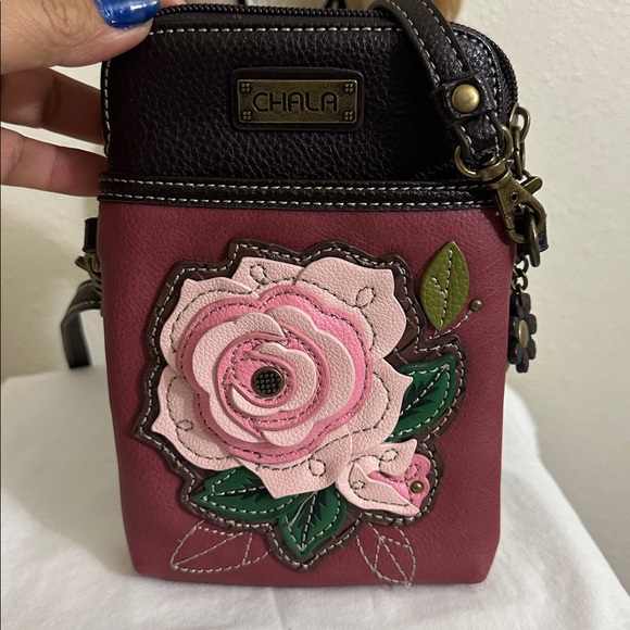 Chala Handbags - Chala Floral Pink and Brown Crossbody Bag